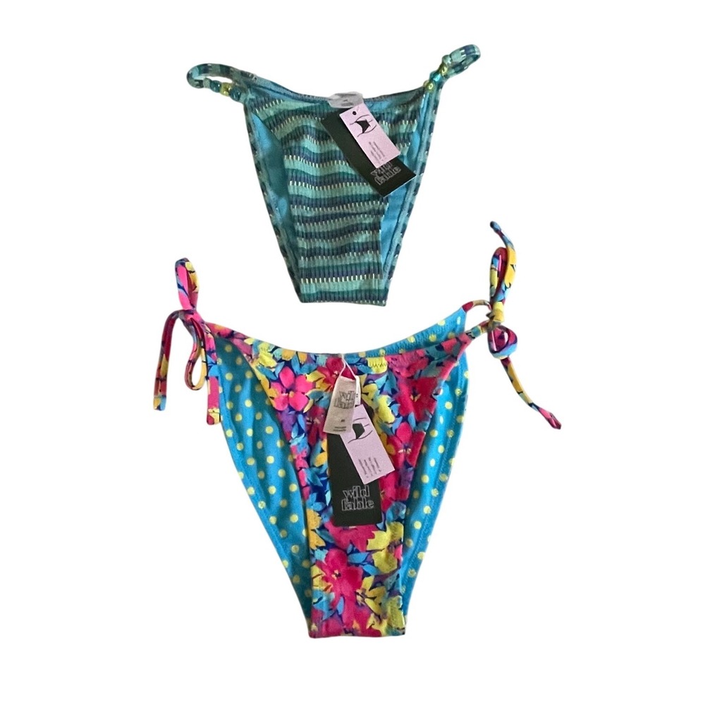 Wild Fable Bikini Bottom Bundle Reversible Floral Polka Dot Stripe XXS 2 pairs